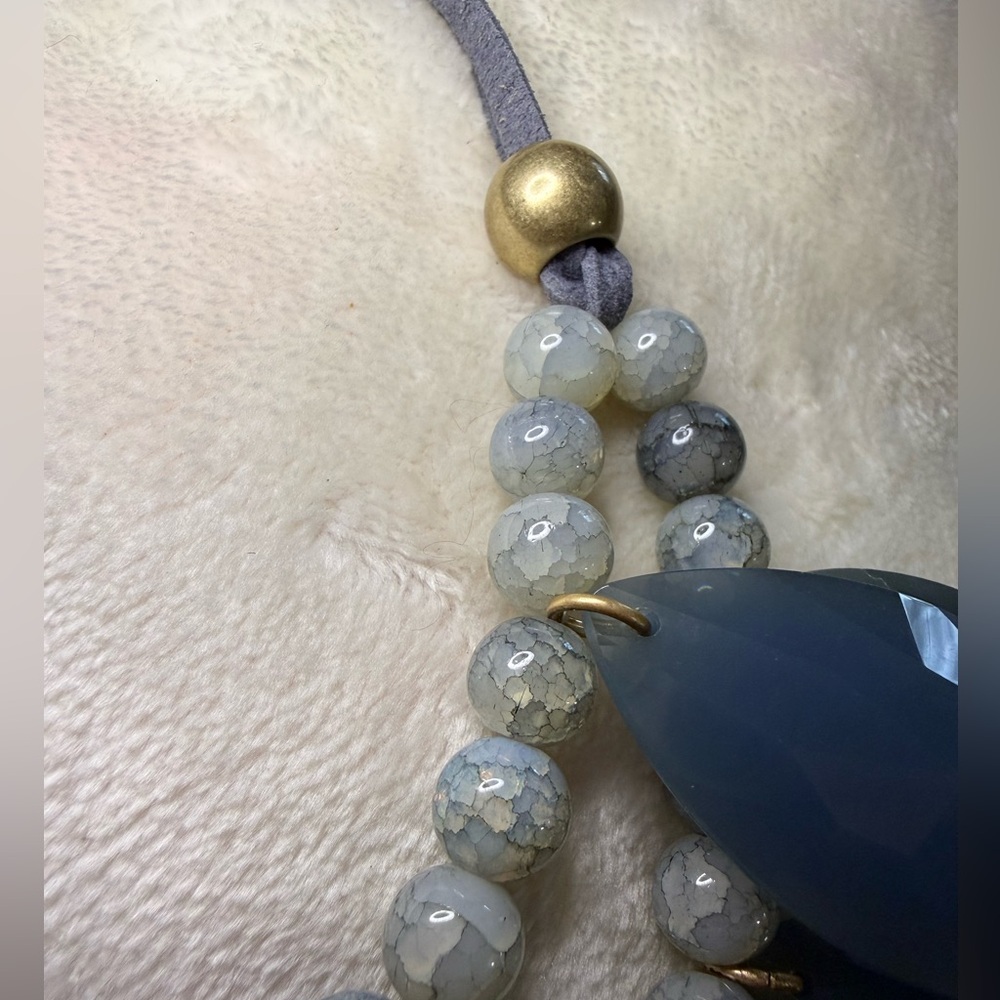 Anthropologie Double Layer Statement Necklace Blue - image 5